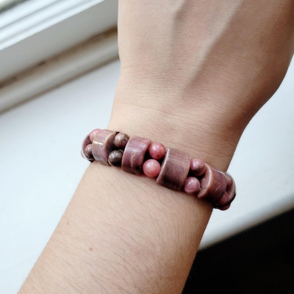 Vintage Natural Rhodonite Boho Beaded Bracelet - Picture 3 of 7